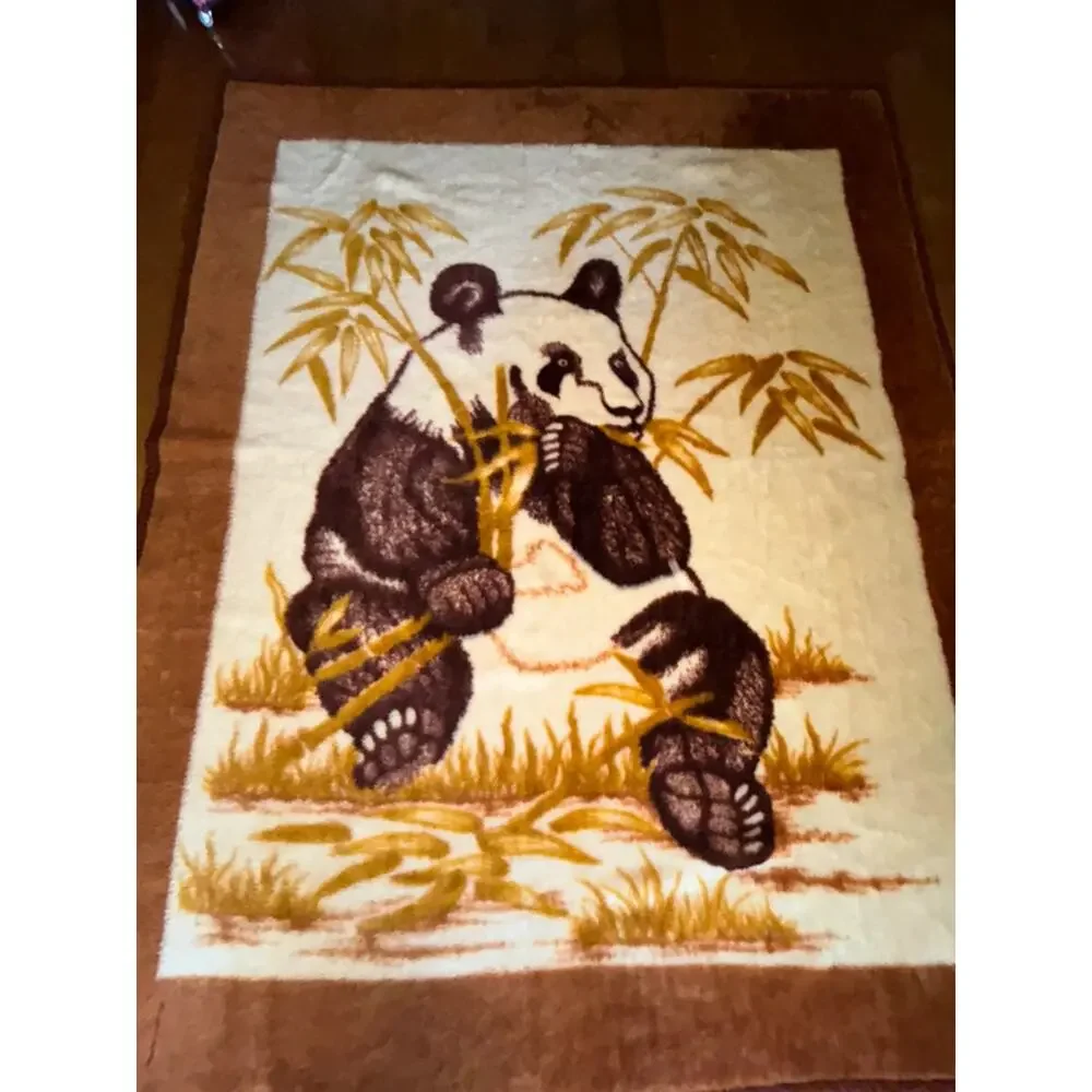 vintage Panda Bear bamboo reversible blanket Korean mink Minky